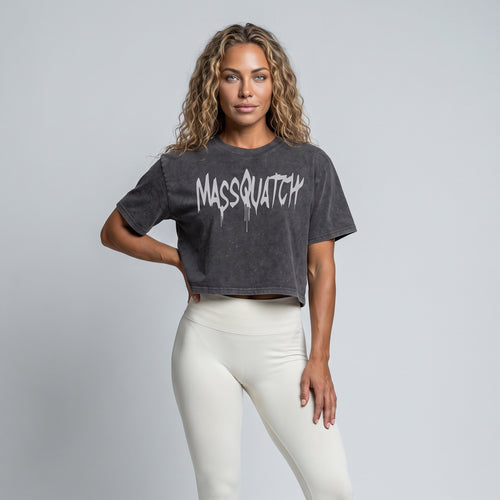 Massquatch Drip Stone Wash Crop Tee, Black Stone / Off White