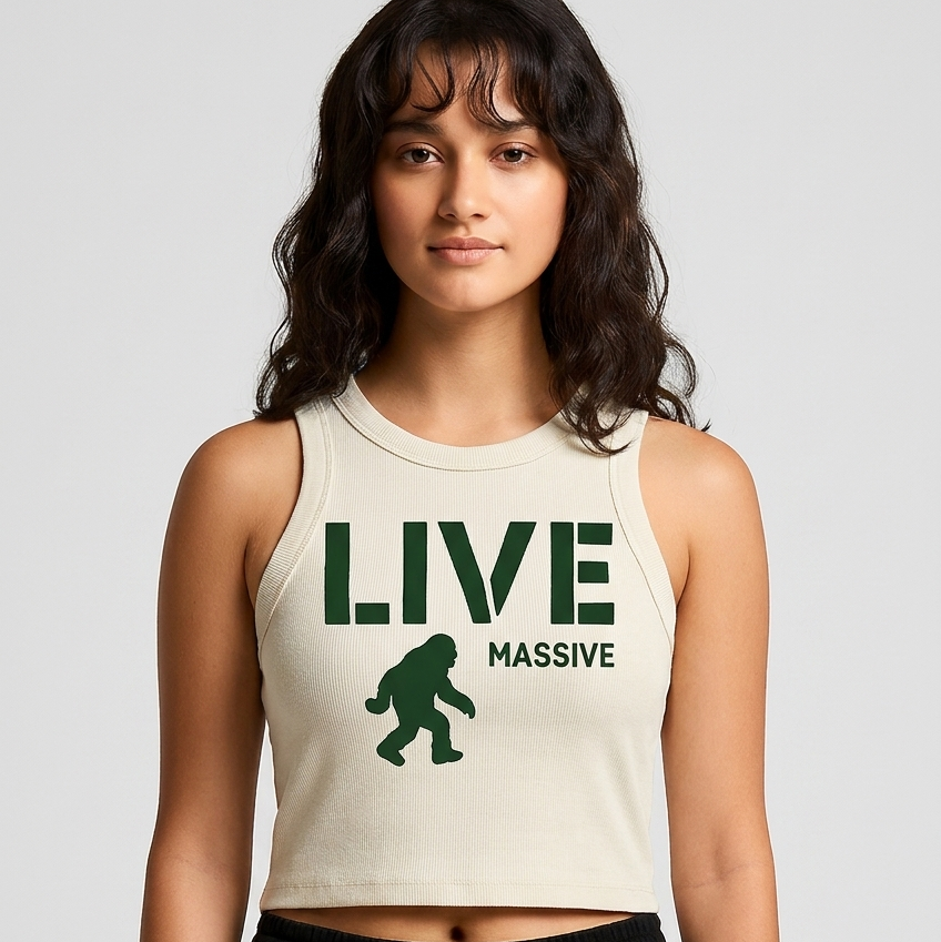 Ribbed Crop Tank - Live Massive | Ecru + Dark Green