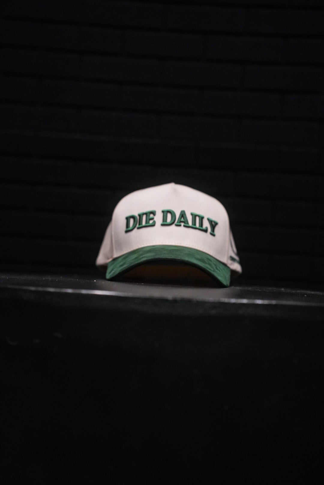 AXIOS — DIE DAILY / LIVE ETERNAL · cream/green suede · 1 Corinthians 15:31