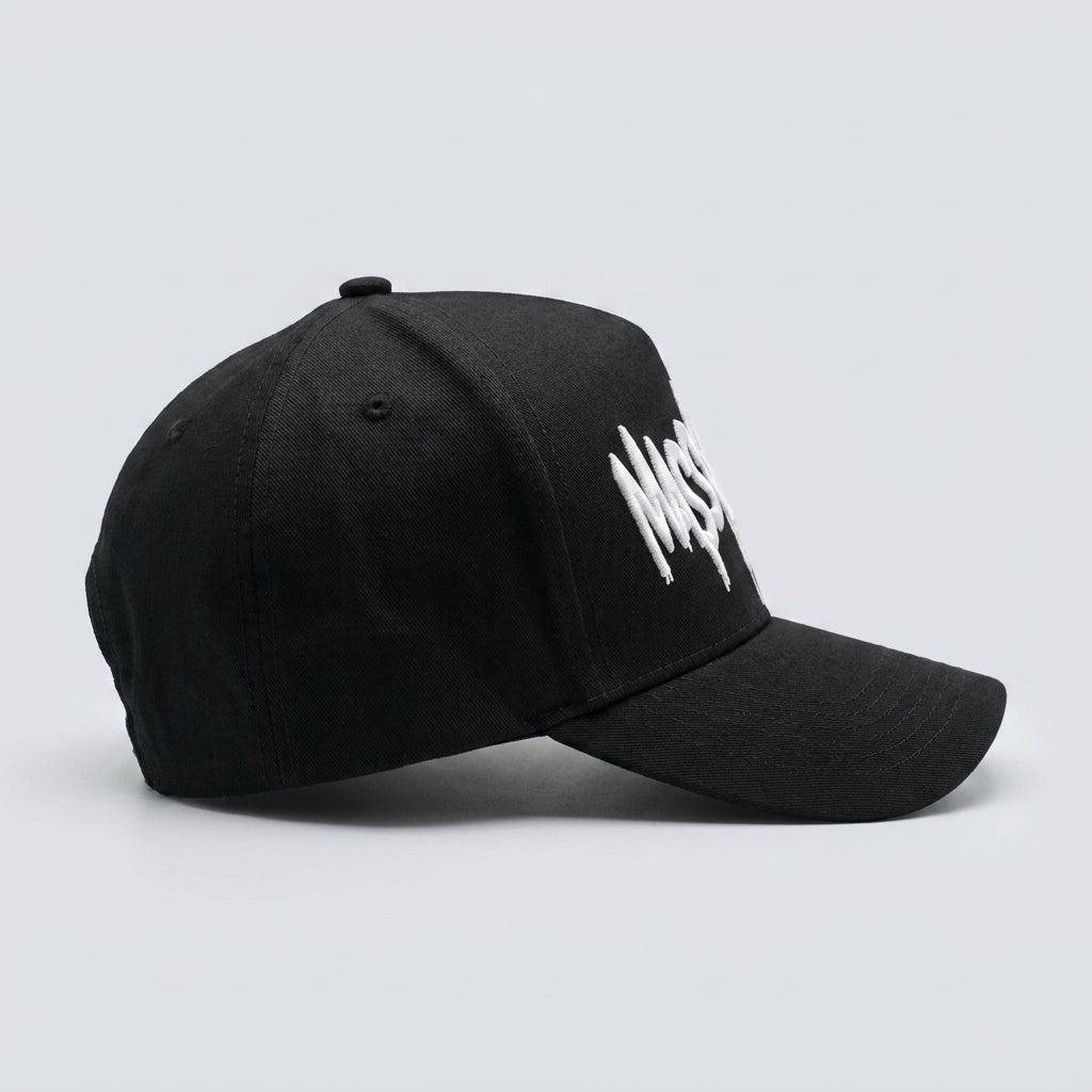Massquatch embroidered A-frame hat - Black - side profile