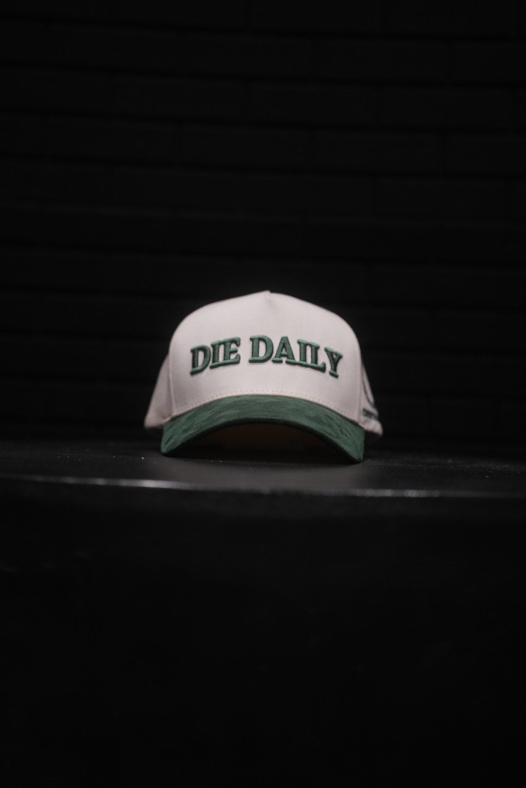 AXIOS — DIE DAILY / LIVE ETERNAL · cream/green suede · 1 Corinthians 15:31