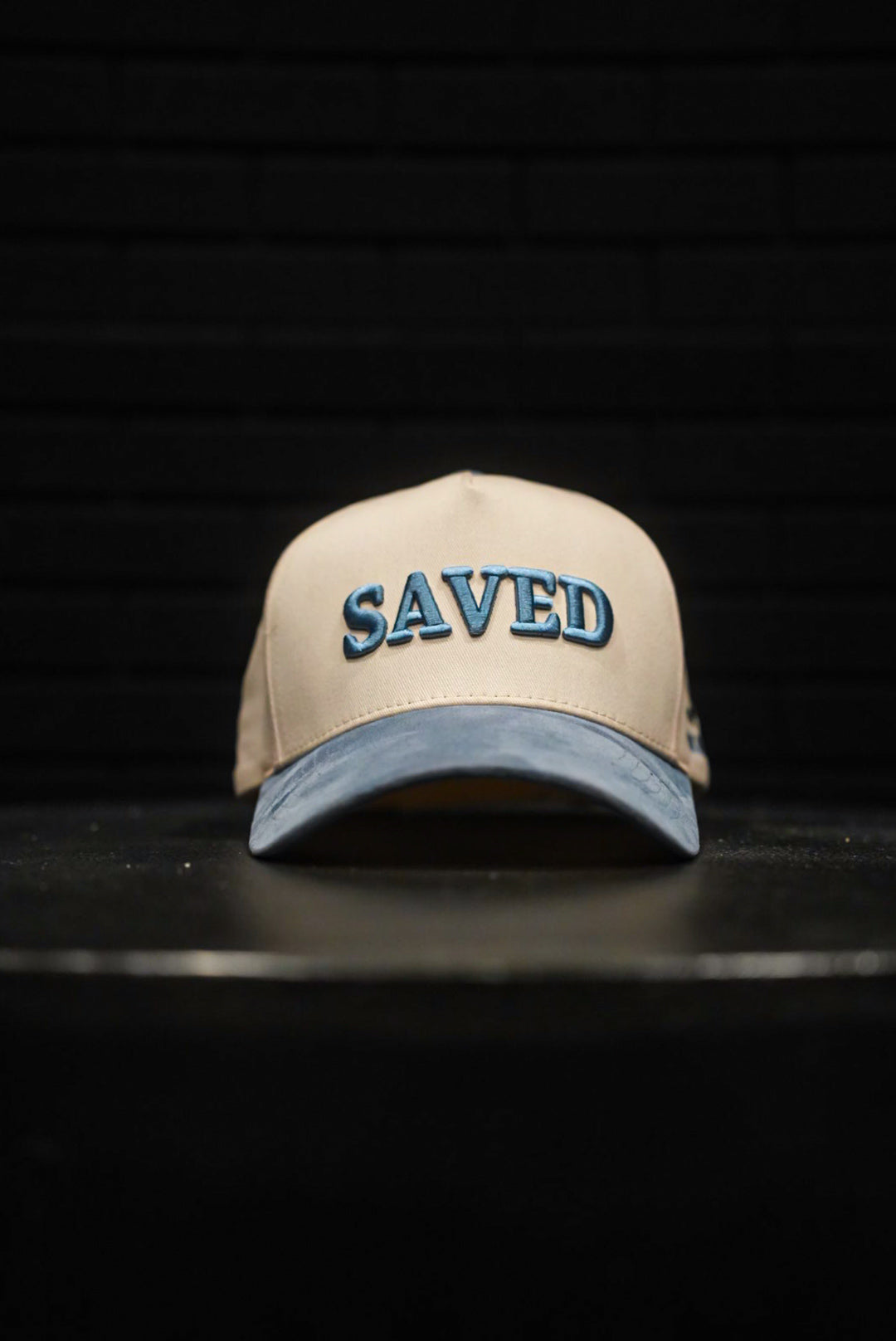AXIOS — SAVED / TO SERVE · tan/blue suede · Mark 10:45