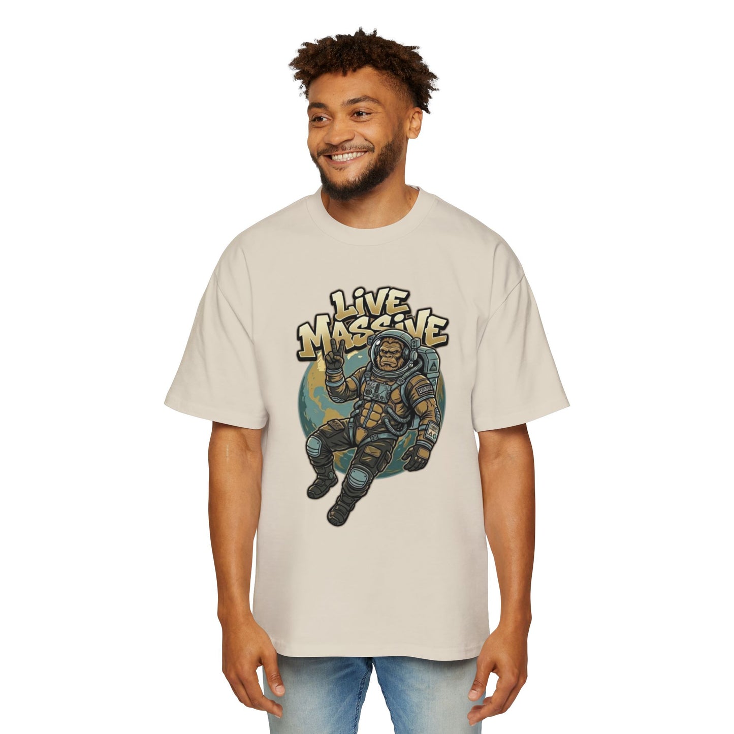 Live Massive Astronaut Graphic Tee | Oversized Streetwear T-Shirt | Vintage Space Design