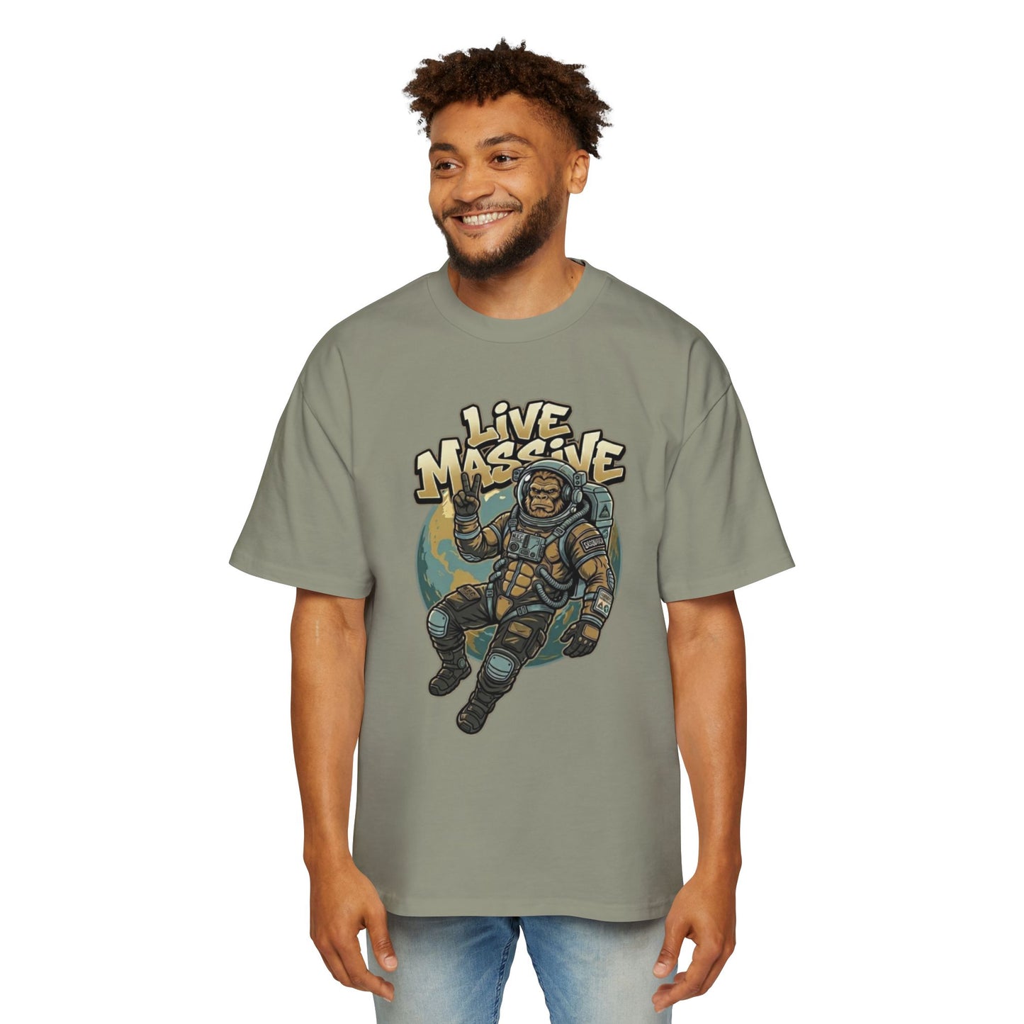Live Massive Astronaut Graphic Tee | Oversized Streetwear T-Shirt | Vintage Space Design