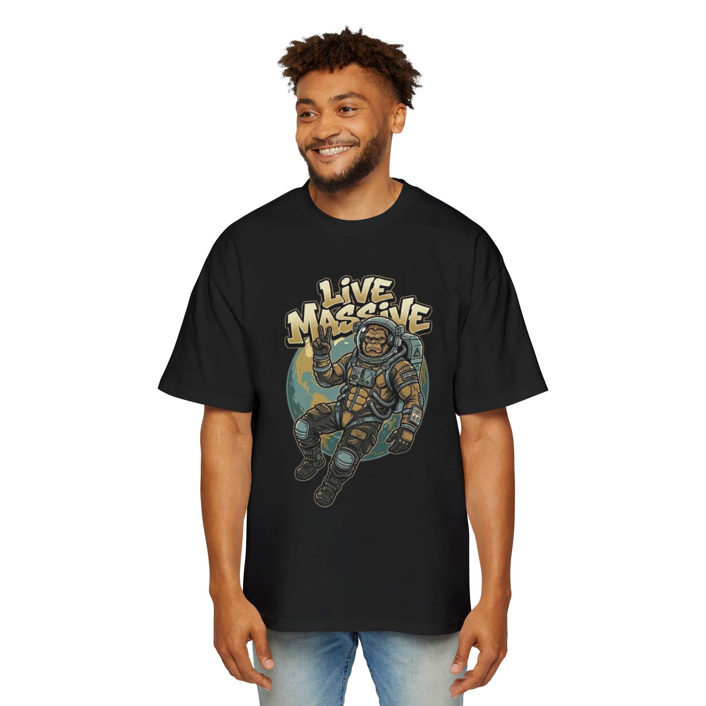 Live Massive Astronaut Graphic Tee | Oversized Streetwear T-Shirt | Vintage Space Design