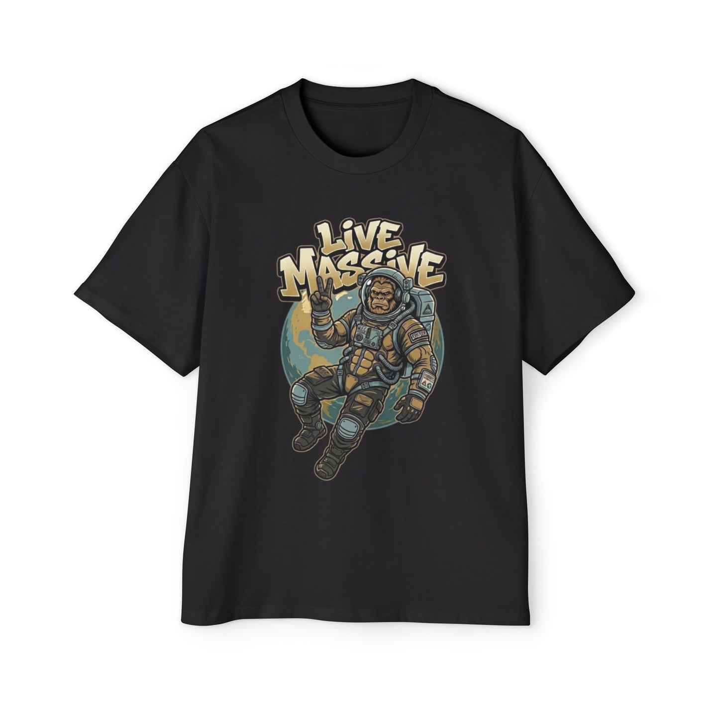 Live Massive Astronaut Graphic Tee | Oversized Streetwear T-Shirt | Vintage Space Design