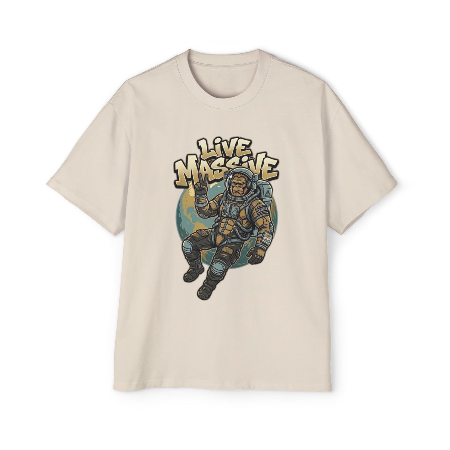 Live Massive Astronaut Graphic Tee | Oversized Streetwear T-Shirt | Vintage Space Design