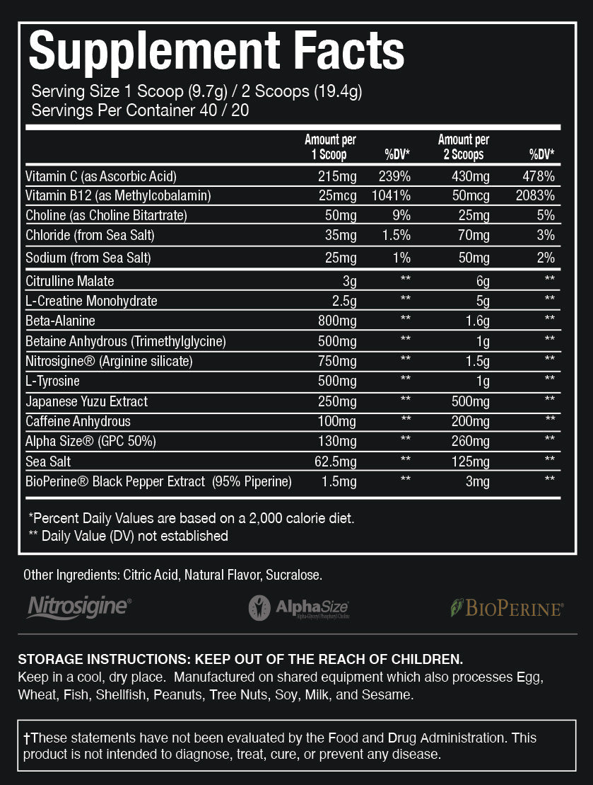 Bushidō Pre-Workout — Supplement Facts panel