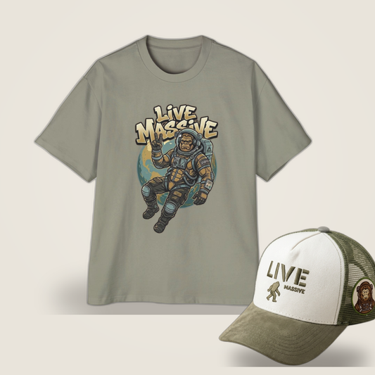 Live Massive Astronaut Set - Eucalyptus tee and Olive A-frame hat