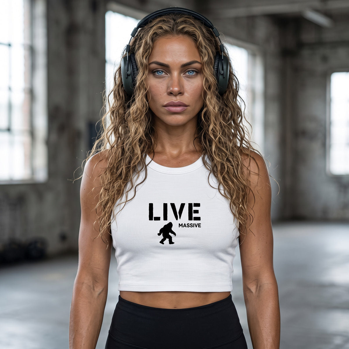 Live Massive Ribbed Crop Tank, White