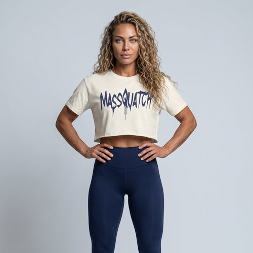 Massquatch Drip Classic Crop Tee, Ecru / Dark Navy Blue
