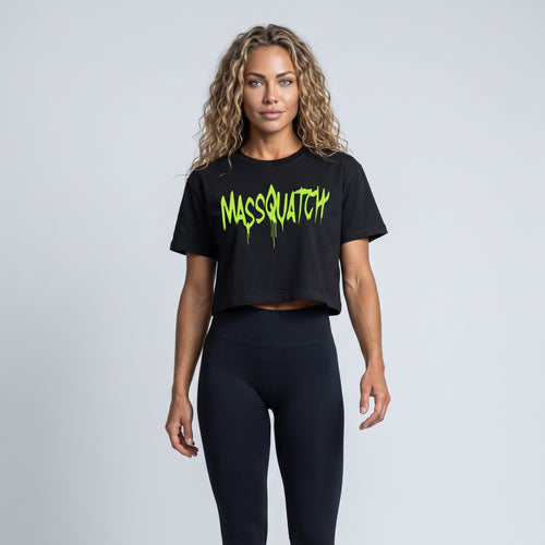 Massquatch Drip Classic Crop Tee, Black / Hazard Lime