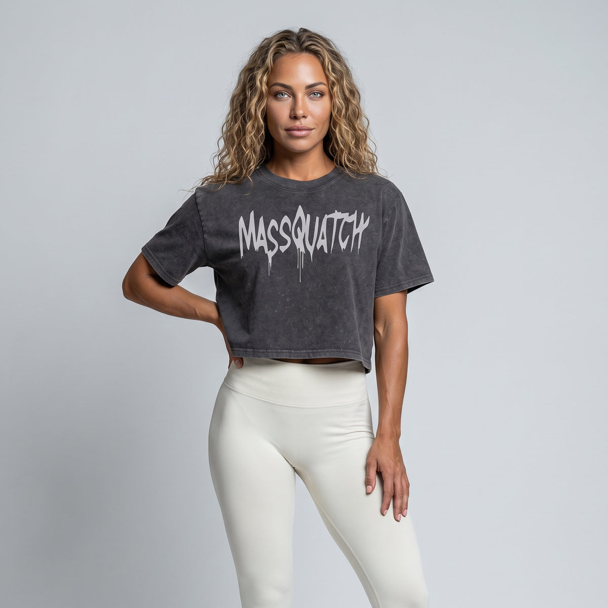 Black Stone stone wash crop tee with an Off White drip logo, worn