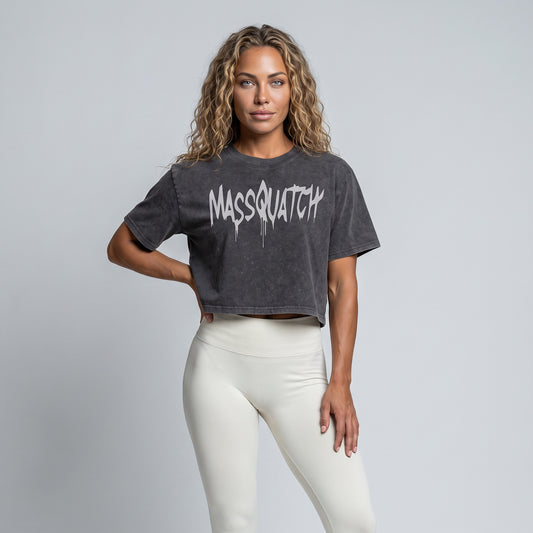 Black Stone stone wash crop tee with an Off White drip logo, worn