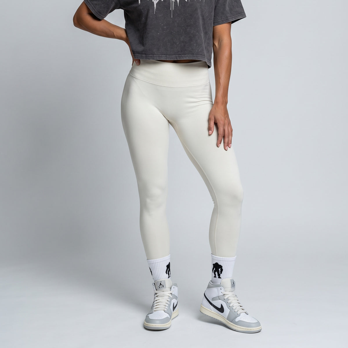 Black Stone stone wash crop tee with an Off White drip logo, full outfit