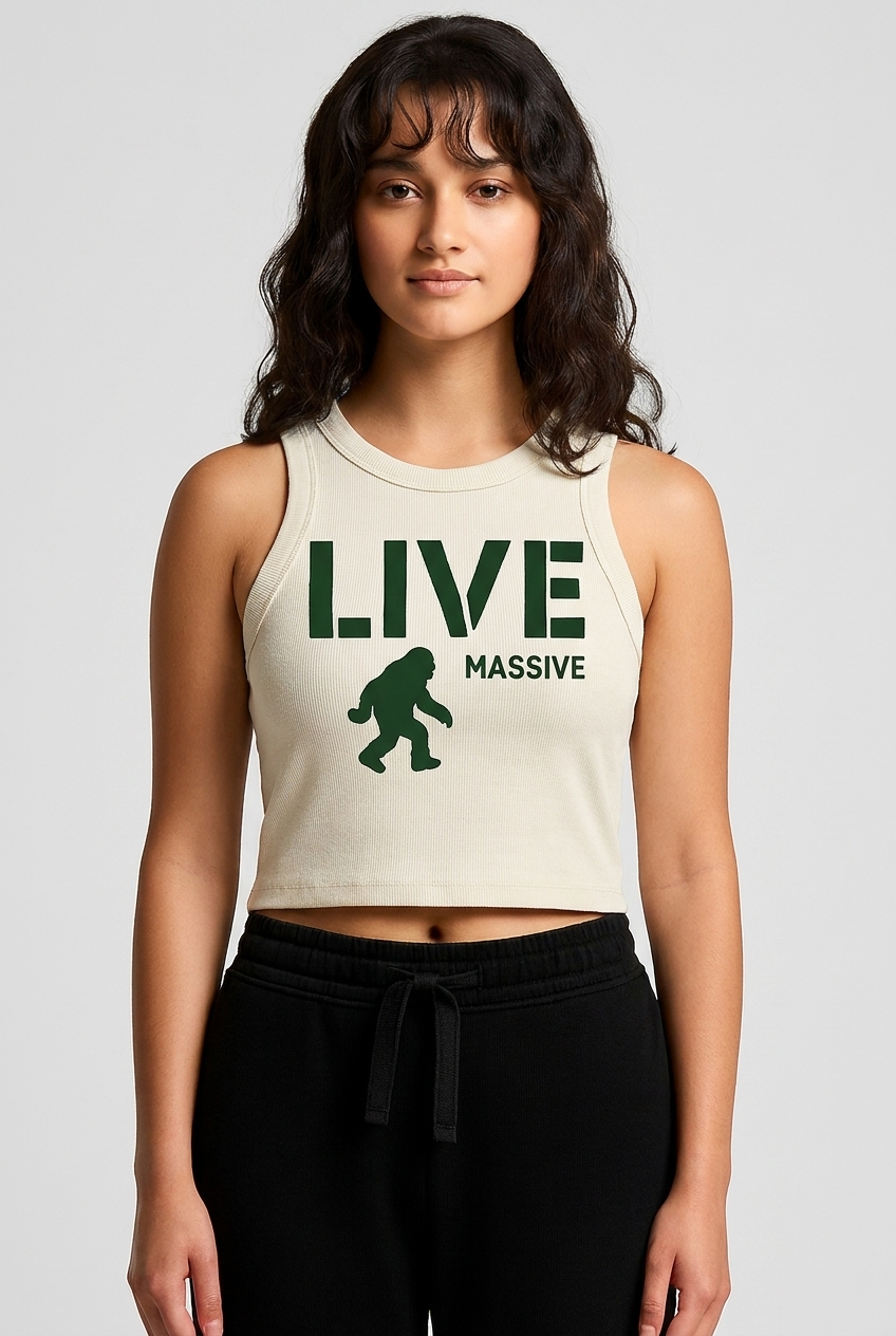 Ribbed Crop Tank - Live Massive | Ecru + Dark Green