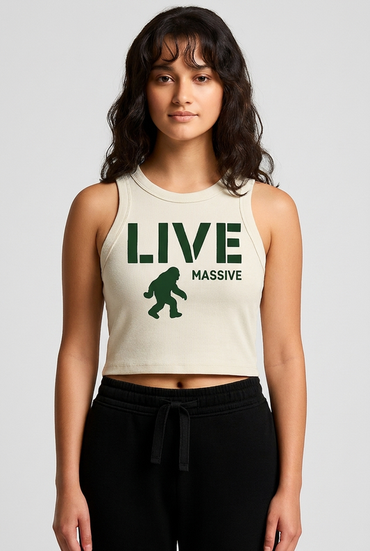 Ribbed Crop Tank - Live Massive | Ecru + Dark Green
