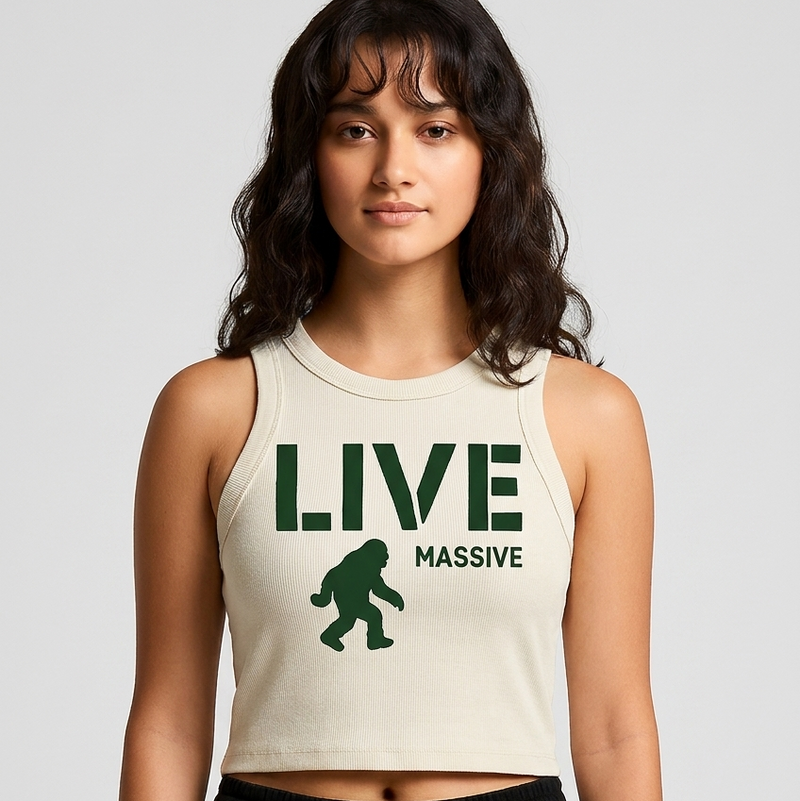 Ribbed Crop Tank - Live Massive | Ecru + Dark Green