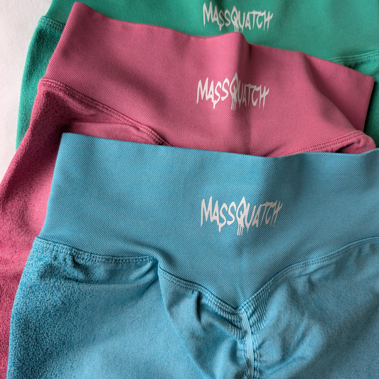 Massquatch Women's High-Waisted Shorts — Hero — 3 shorts logos