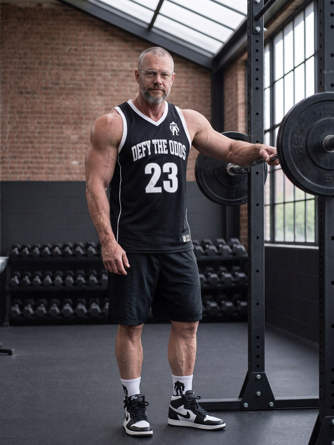 Model wearing the men's Defy The Odds jersey, front